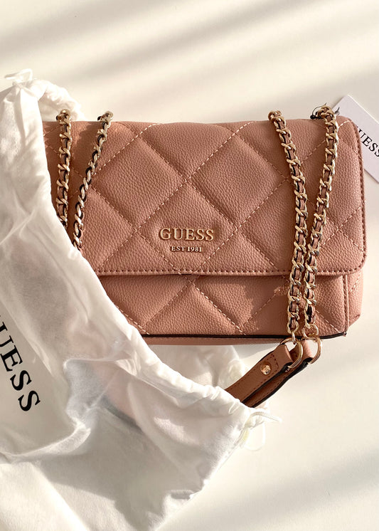 guess flap quilted shoulder bag