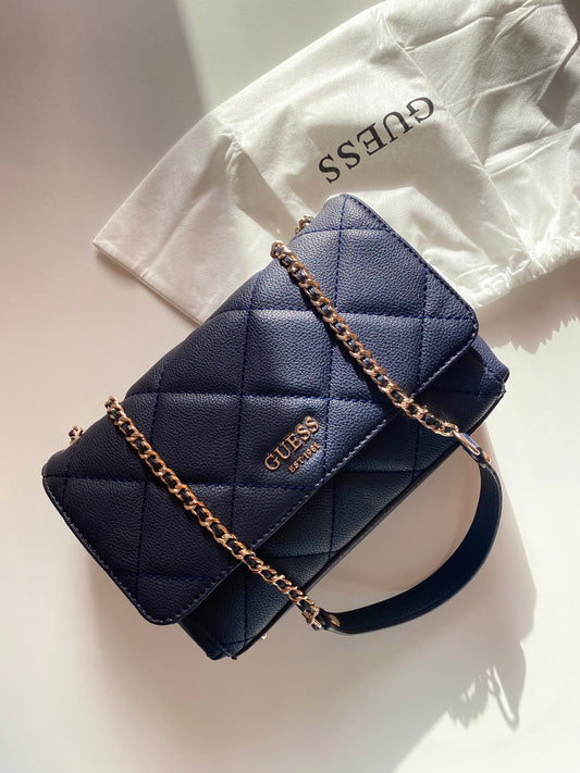 guess flap quilted shoulder bag navy